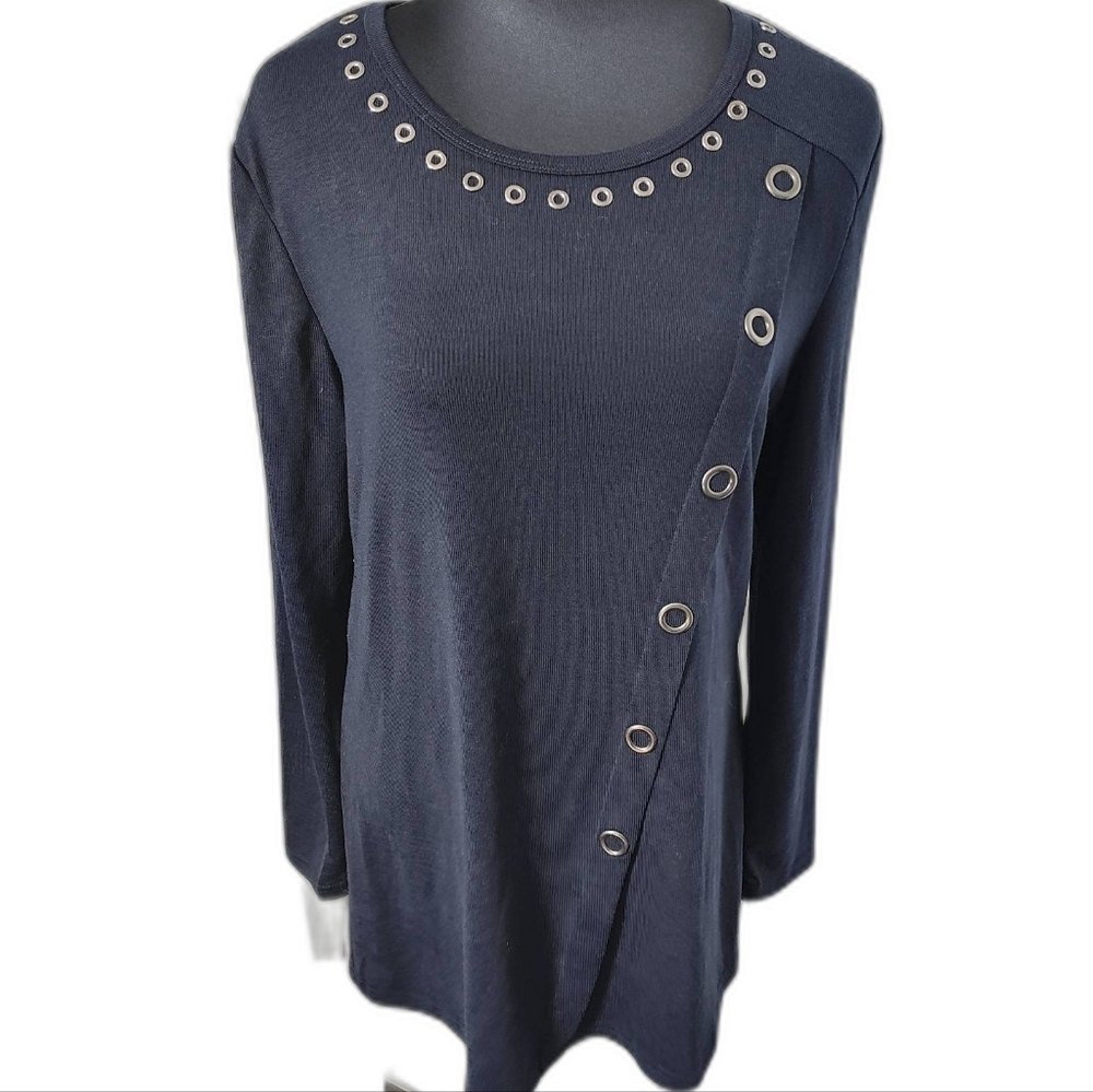 Domani Cotton Blend Round Neck Long Sleeve Blue Tunic Top Size Large NWT